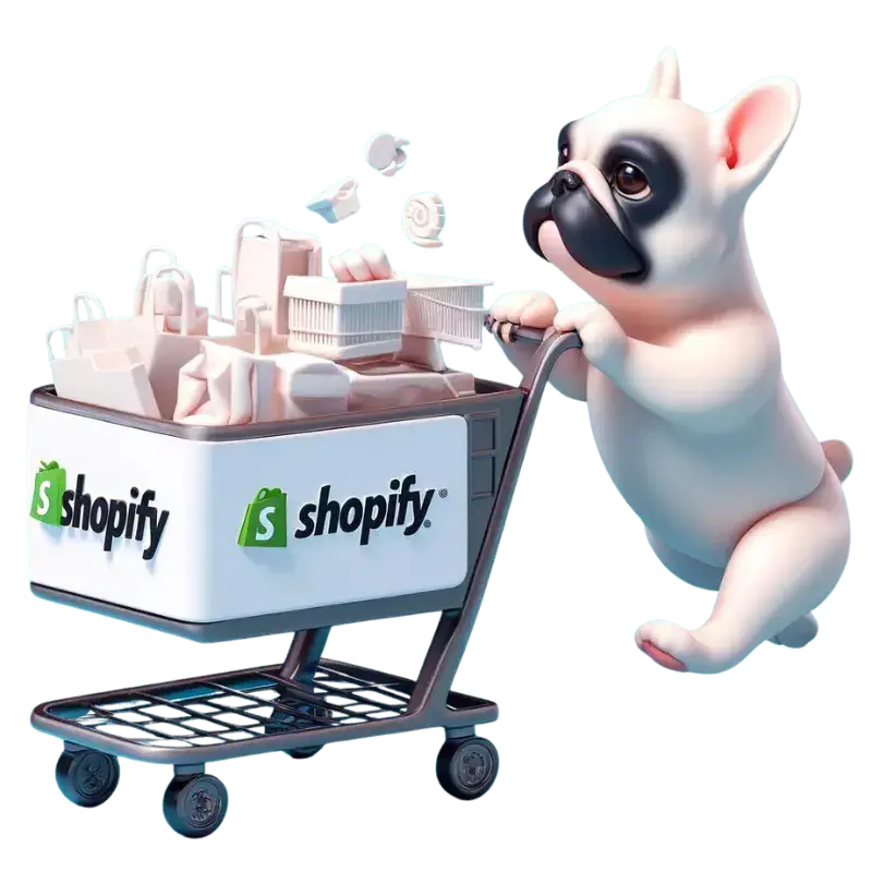 French Bulldog pushing shopify cart