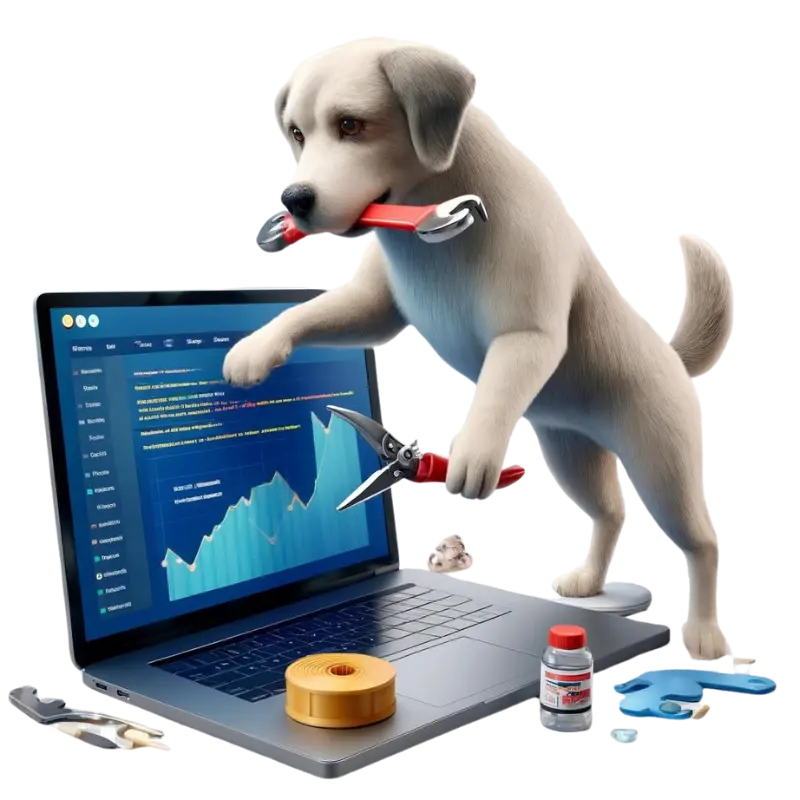 Dog doing website maintenance