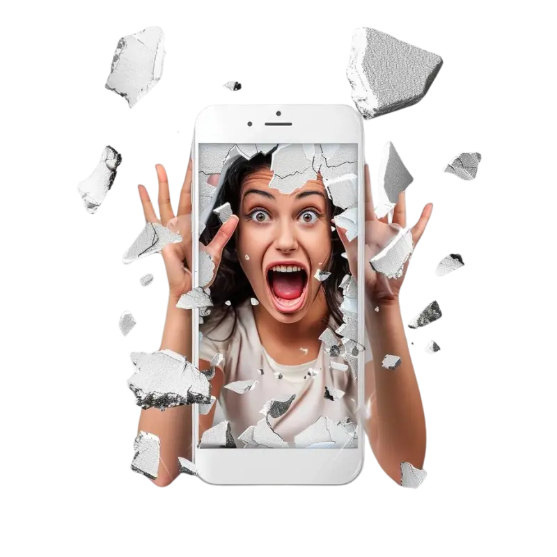 3D Woman coming out of a phone